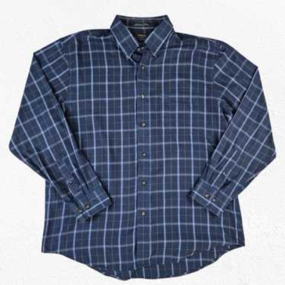 Arrow flannel Plaid Shirt Navy Classic Button Down Size XLT Tall 17 1/2 - 18 EUC